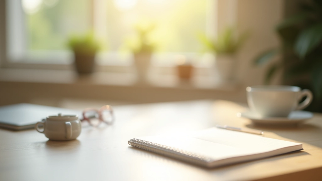 Modern workspace with motivational goal-setting materials and planning tools on bright desk