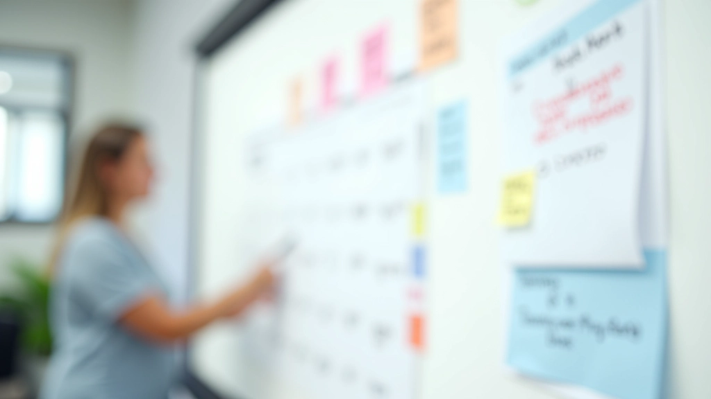 Motivational quote on whiteboard with calendar and planning materials